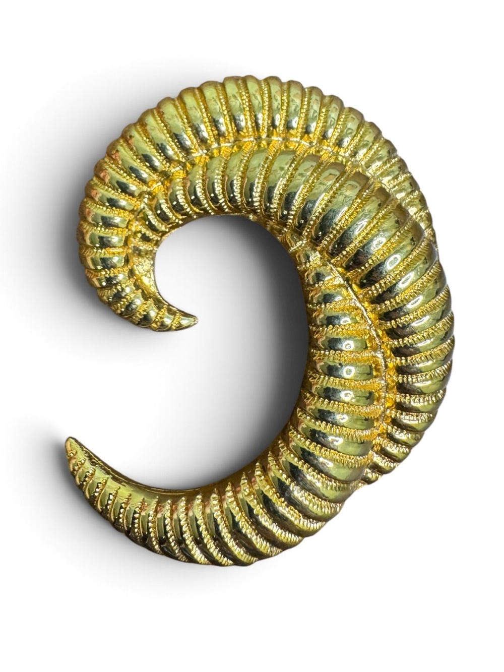 Monet Gold Plated Curved Ribbed Horn Statement Brooch